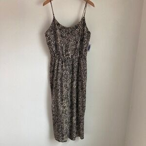 Old Navy Womens Leopard Print Cotton Midi Dress Brown Black Medium NWT